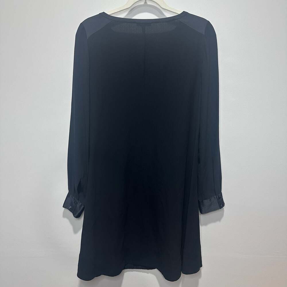 Eileen Fisher Silk Georgette Shift Dress with Satin Trim Black XS - Picture 6 of 6